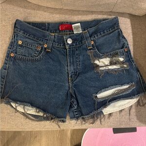 Levi's Dark Blue Distressed Jean Shorts